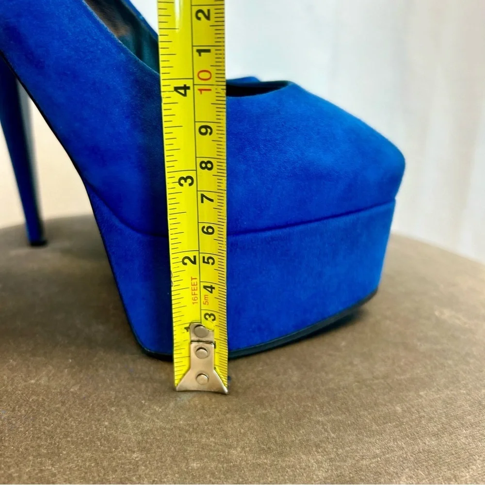 Giuseppe Zanotti blue suede Debra platform stiletto high heels Sz 39